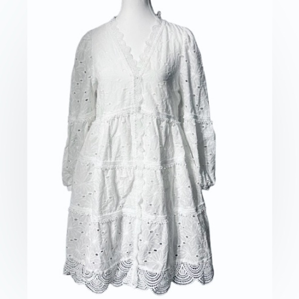 MADELYN Cotton Eyelet Dress Babydoll Long Sleeved Floral Lace Medium Boho